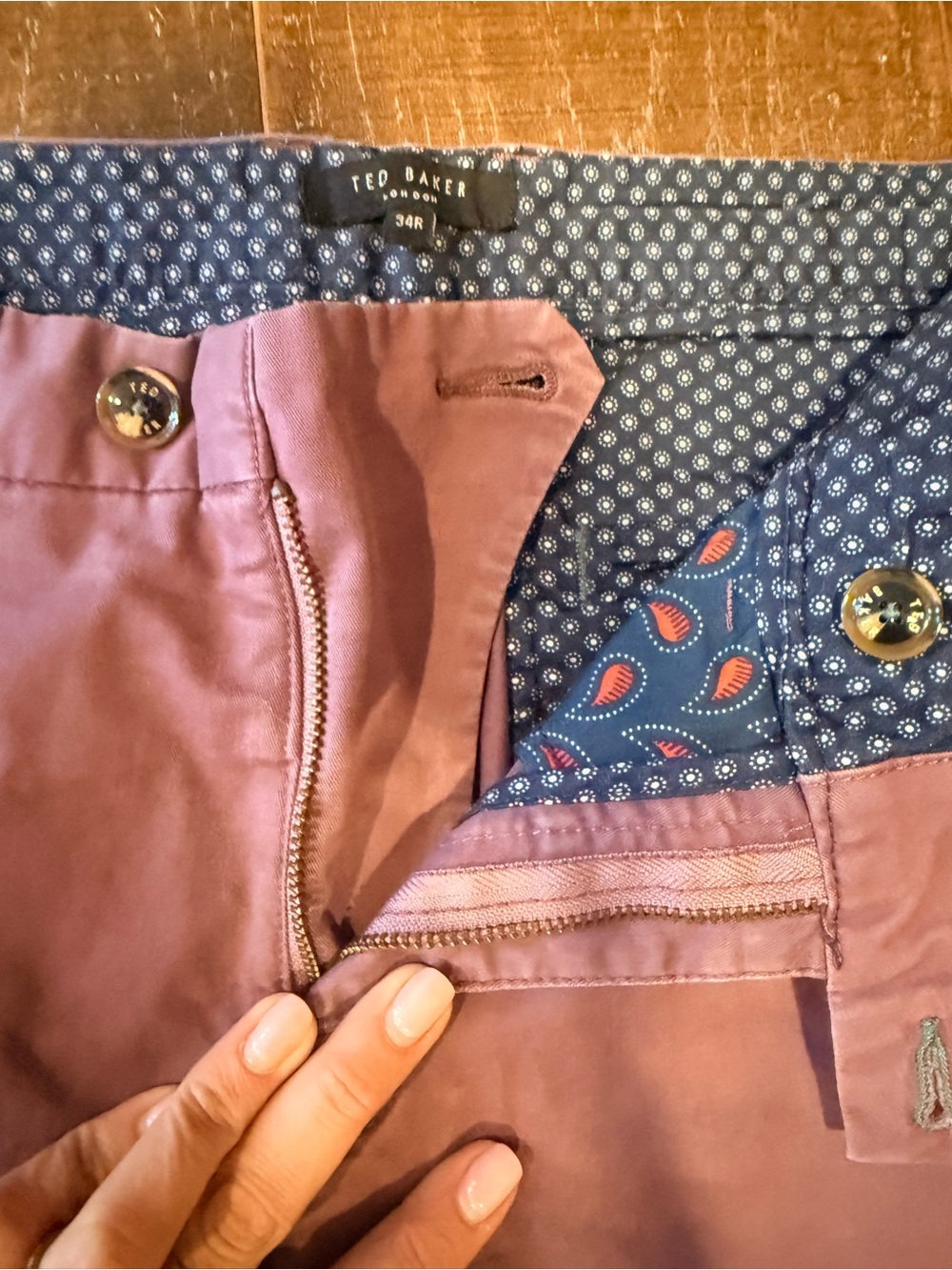 Ted Baker Men's Chinos in rust/ dusty rose 34 r - Picture 3 of 6